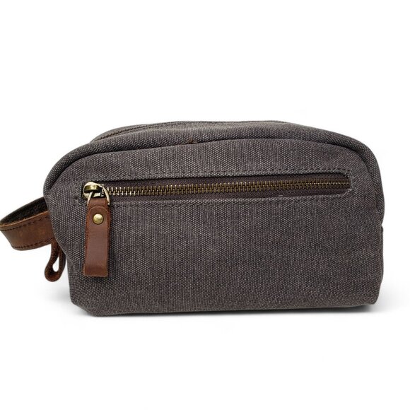 Newhey Attache Bag Canvas Zip Around Leather Strap Travel Toiletry Holder - Picture 2 of 10